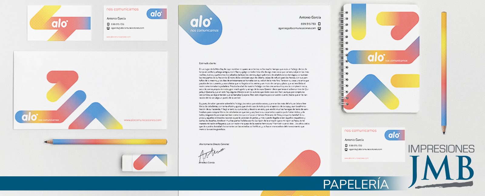 Papelería corporativa: tarjetas, carta y cuaderno