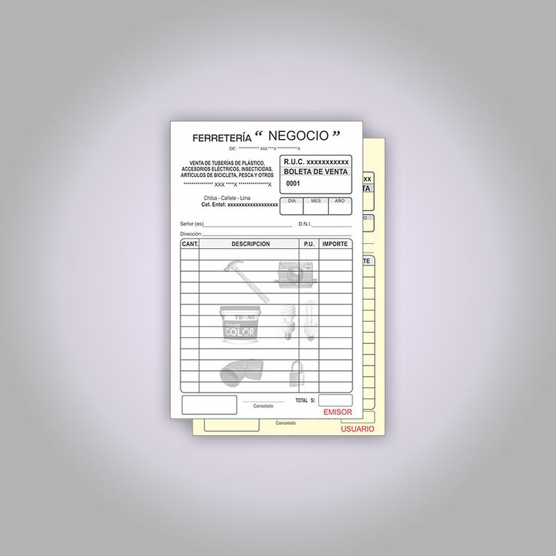 Talonario de boletas con copia