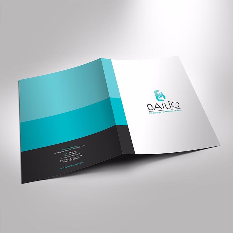 Carpeta corporativa abierta, turquesa y negra