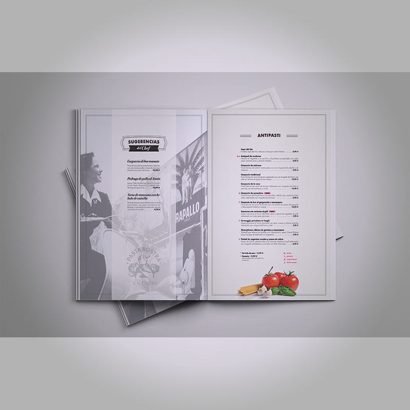 Carta de bar y restaurante a dos páginas
