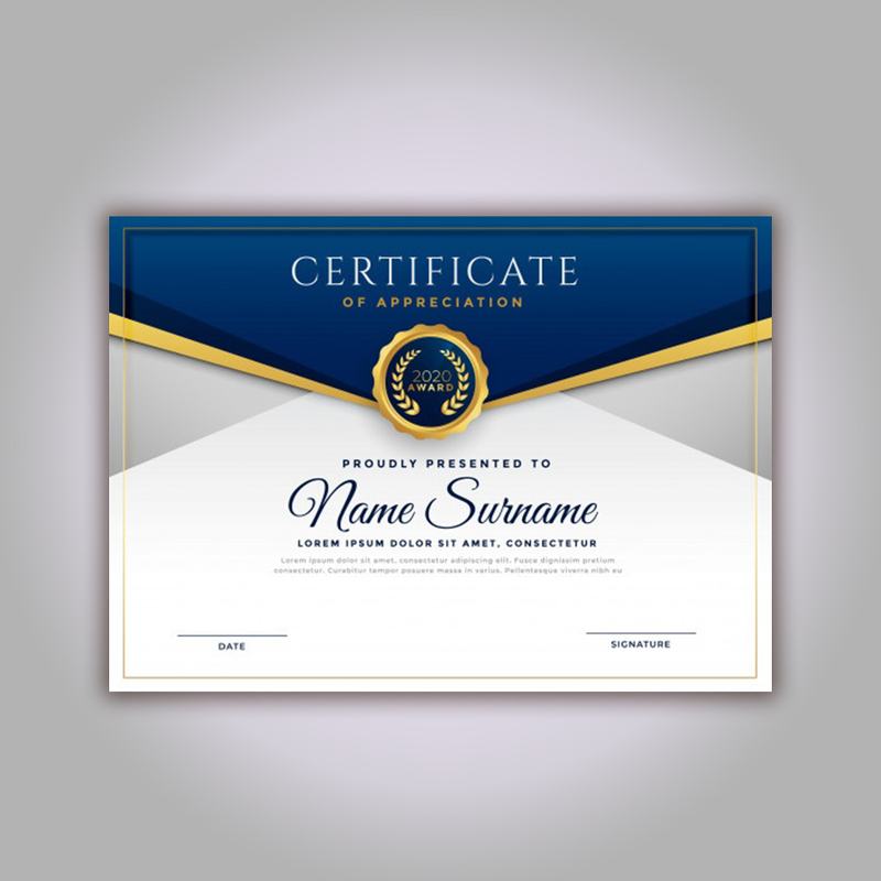 Diploma con franja azul y sello