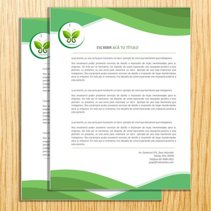 Hojas membretadas con membrete verde