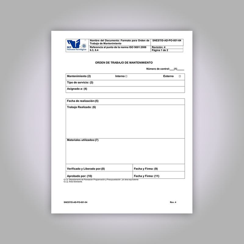 Orden de trabajo con campos de fecha y firma