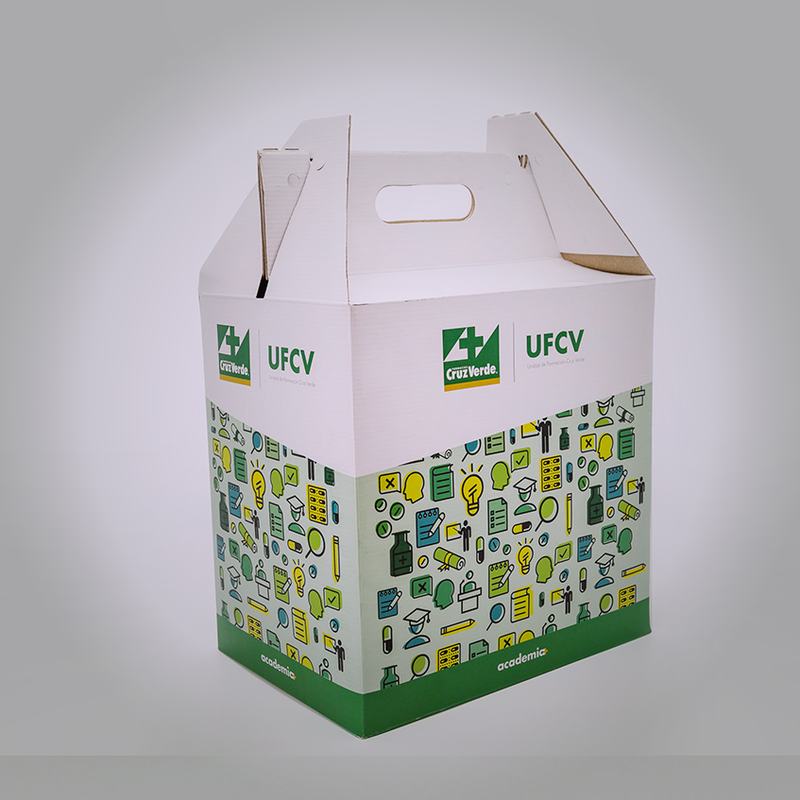 Caja con asa impresa en microcorrugado