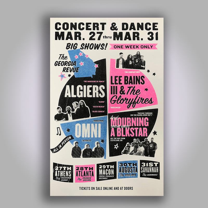 Afiche de concierto con grilla de artistas